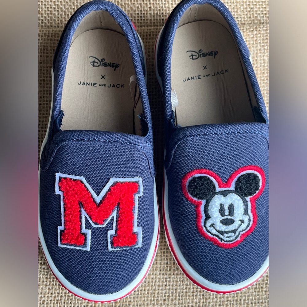 Janie and Jack Navy Slip-On Shoes with Red Mickey & 'M' Patches